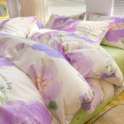 91家纺网 家纺一手货源 找家纺 2024新款全棉印花四件套 云漫