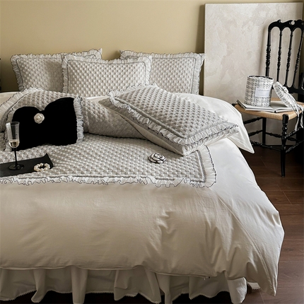 91家纺网 家纺一手货源 找家纺 （总）婳庭家居 2024新款法式全棉水洗针织新疆棉四件套-米娜系列