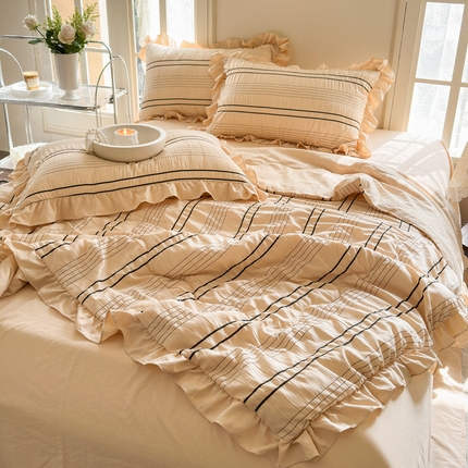 91家纺网 家纺一手货源 找家纺 （总）一比一家纺 2024新款韩版条纹泡泡纱夏被四件套