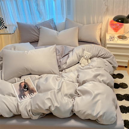 91家纺网 家纺一手货源 找家纺 （总）床绮 2024新款亲肤水洗真丝刺绣四件套双拼款-简妮系列