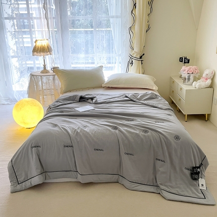 被靠被2024新款锦丝缎空调夏被-山茶花 青岩灰