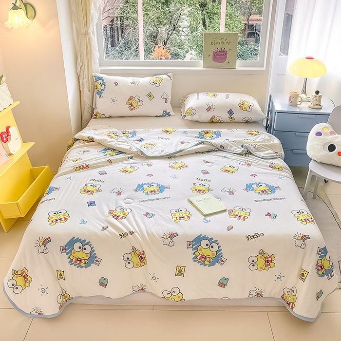 91家纺网 家纺一手货源 找家纺 桃子家居 2024新款A类三丽鸥正版授权高品质牛奶丝软糯针织棉夏被系列 针织棉三丽鸥-彩虹大眼蛙