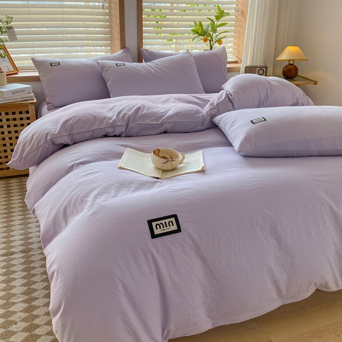 91家纺网 家纺一手货源 找家纺 梦之岛 2024miu贴标水洗磨毛华夫格四件套 miumiu -紫