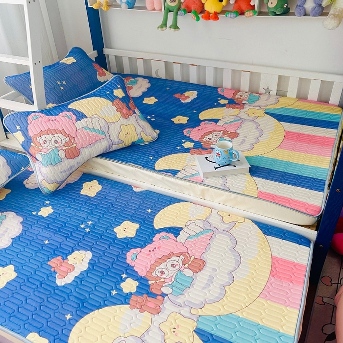 91家纺网 家纺一手货源 找家纺 小虾米 2024新款上下床乳胶凉席床笠款印花凉席三件套 星空女孩