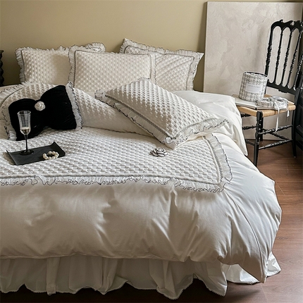 91家纺网 家纺一手货源 找家纺 （总）婳庭家居 2024新款法式全棉水洗针织新疆棉四件套-米娜系列
