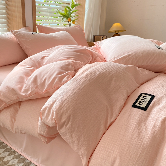 91家纺网 家纺一手货源 找家纺 梦之岛 2024miu贴标水洗磨毛华夫格四件套 miumiu -粉