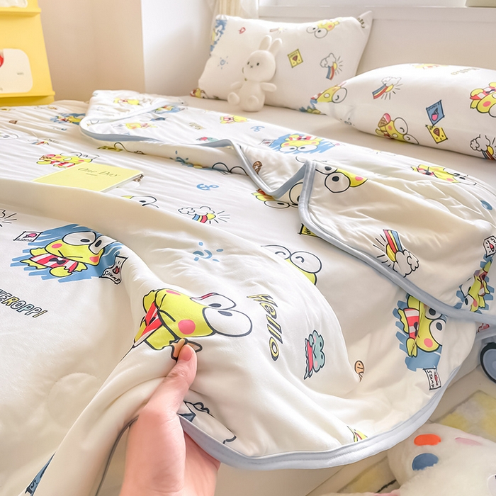 91家纺网 家纺一手货源 找家纺 桃子家居 2024新款A类三丽鸥正版授权高品质牛奶丝软糯针织棉夏被系列 针织棉三丽鸥-彩虹大眼蛙