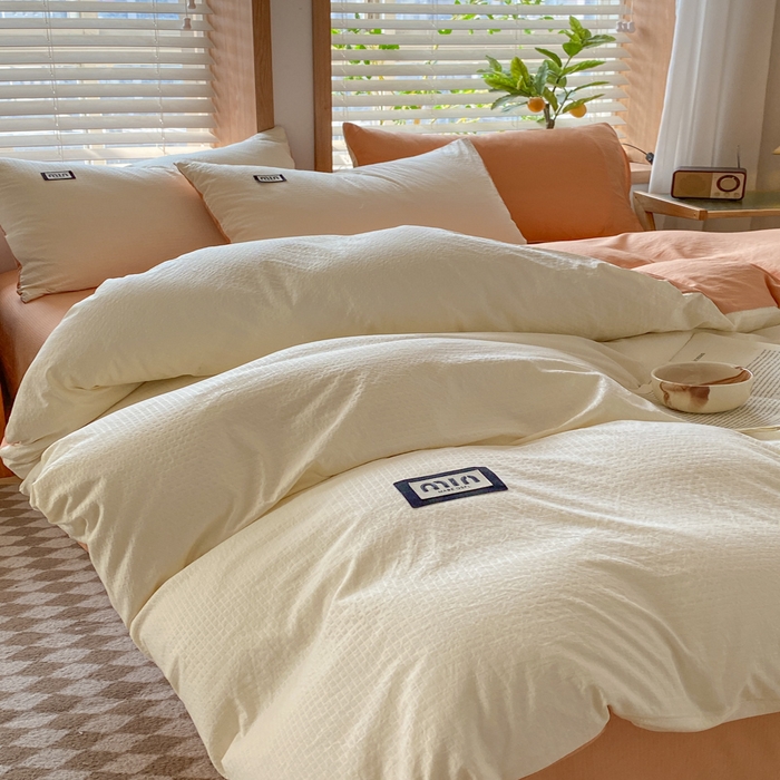 91家纺网 家纺一手货源 找家纺 梦之岛 2024miu贴标水洗磨毛华夫格四件套 miumiu -白橘