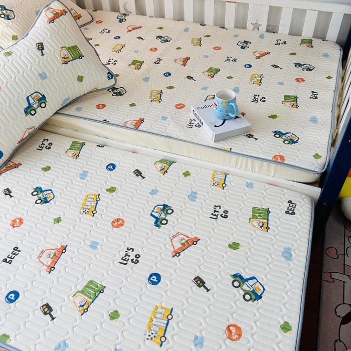 91家纺网 家纺一手货源 找家纺 小虾米 2024新款上下床乳胶凉席床笠款印花凉席三件套 小汽车