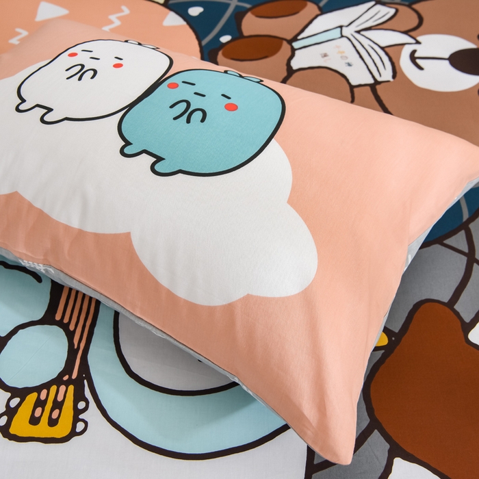 91家纺网 家纺一手货源 找家纺 沐白家居 2024新款纯棉喷气133*72二次元大版印花单床笠 晚安熊