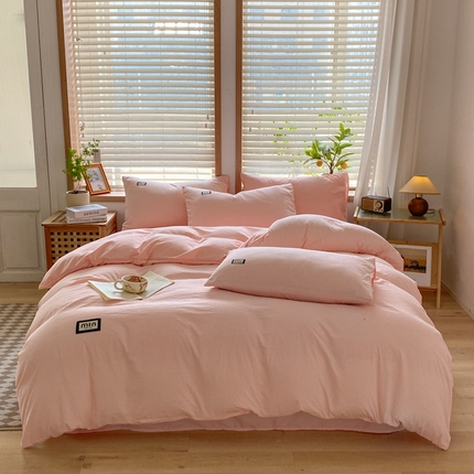 91家纺网 家纺一手货源 找家纺 梦之岛 2024miu贴标水洗磨毛华夫格四件套 miumiu -粉