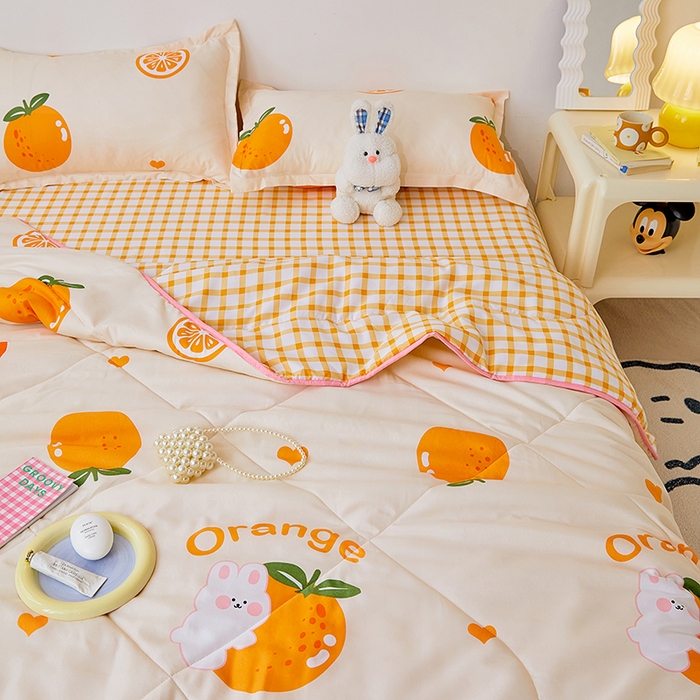 91家纺网 家纺一手货源 找家纺 卡斯诺家纺馆 2025新款芦荟棉亲肤印花夏被（下载包包含买家秀） 果橙