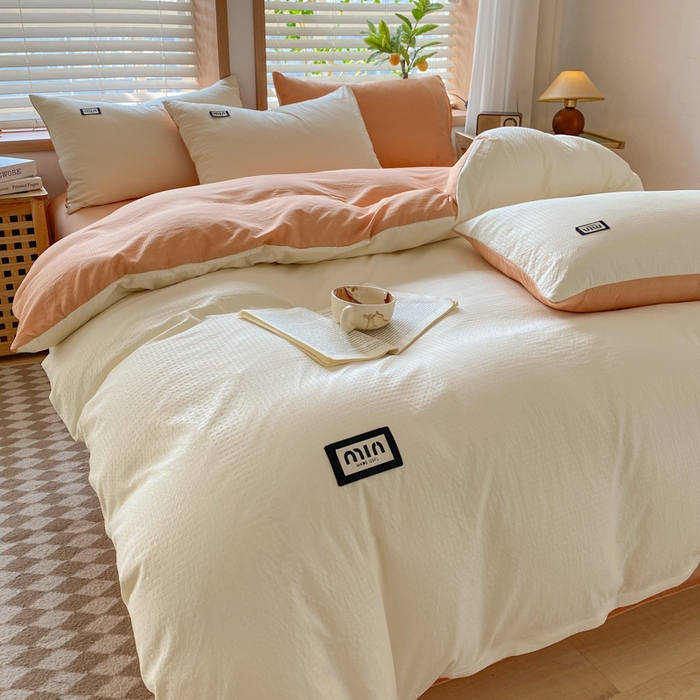 91家纺网 家纺一手货源 找家纺 梦之岛 2024miu贴标水洗磨毛华夫格四件套 miumiu -白橘