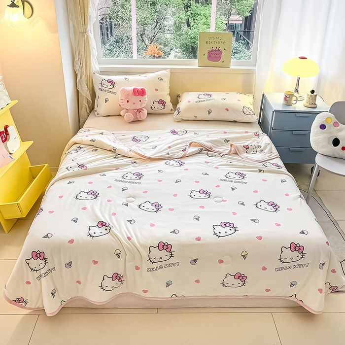 91家纺网 家纺一手货源 找家纺 金爱家 2024新款A类三丽鸥正版授权高品质牛奶丝软糯针织棉夏被系列 针织棉三丽鸥-甜甜kitty