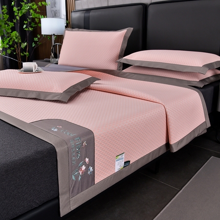 91家纺网 家纺一手货源 找家纺 小牛席业 2024新款7D速冷凉感豆豆席系列凉席 3D凉感豆豆席-粉玉