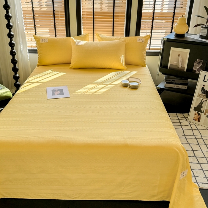 91家纺网 家纺一手货源 找家纺 眠博士 2024新款全棉简约华夫格纯色单床单 床单-麦穗黄