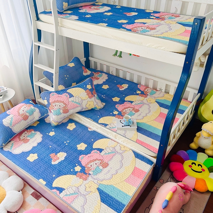 91家纺网 家纺一手货源 找家纺 小虾米 2024新款上下床乳胶凉席床笠款印花凉席三件套 星空女孩