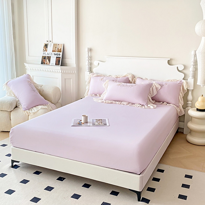 91家纺网 家纺一手货源 找家纺 富盛 2024新款水洗亲肤棉立体刺绣四件套公主风四件套-蝴蝶系列 蝴蝶-紫