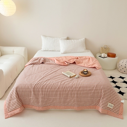 珺柔 2024新款 水洗棉全棉色织提花夏凉被夏被空调被 粉格