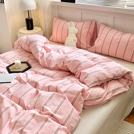 莱茵家居 2024新款色织水洗棉小小系列四件套灰小粉