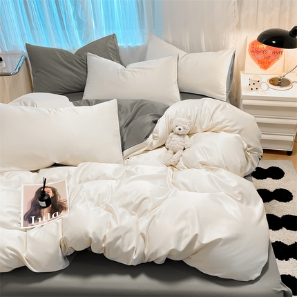 91家纺网 家纺一手货源 找家纺 （总）床绮 2024新款亲肤水洗真丝刺绣四件套双拼款-简妮系列