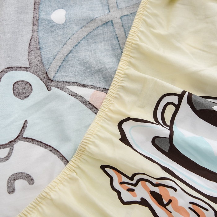 91家纺网 家纺一手货源 找家纺 沐白家居 2024新款纯棉喷气133*72二次元大版印花单床笠 晚安熊