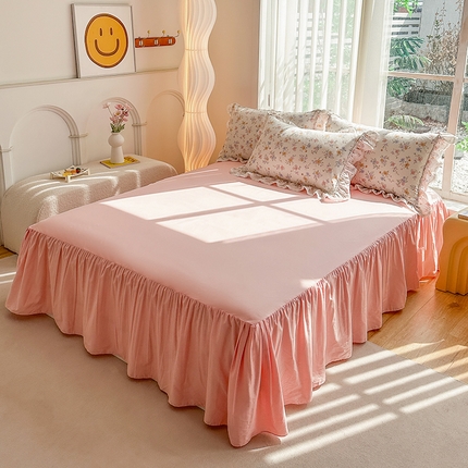 91家纺网 家纺一手货源 找家纺 帅露家纺 2025新款全棉法式淑女花边款四件套 花小菜-粉