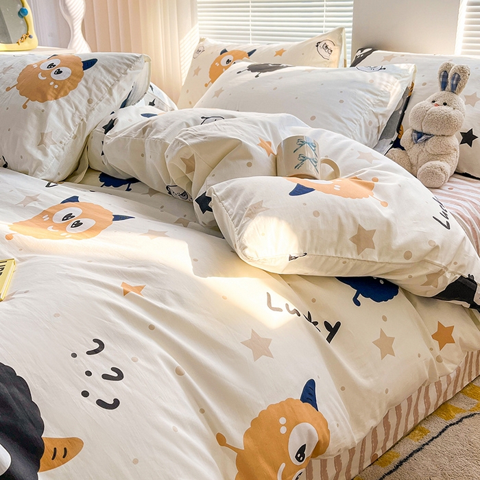 91家纺网 家纺一手货源 找家纺 2024新款全棉印花四件套 毛球怪