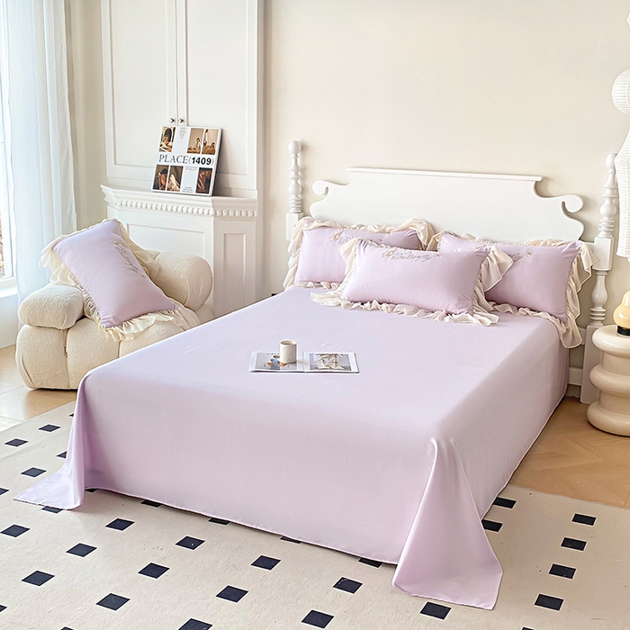 91家纺网 家纺一手货源 找家纺 富盛 2024新款水洗亲肤棉立体刺绣四件套公主风四件套-蝴蝶系列 蝴蝶-紫