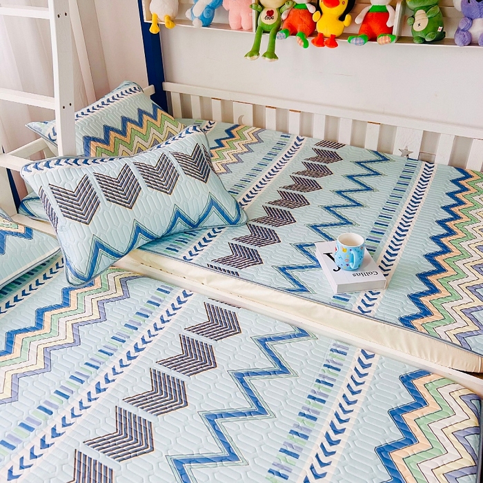 91家纺网 家纺一手货源 找家纺 小虾米 2024新款上下床乳胶凉席床笠款印花凉席三件套 灵动