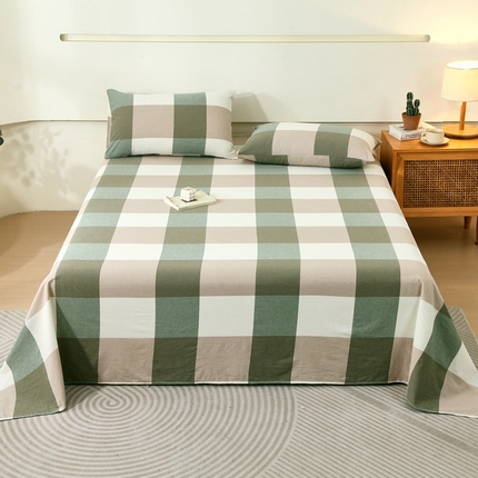 一禾2024新款A类亲肤舒适全棉色织单品系列-单床单 绿大格