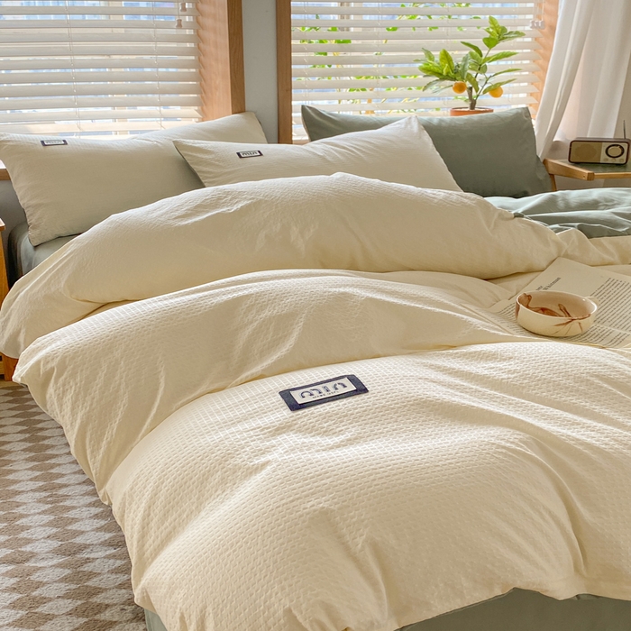 91家纺网 家纺一手货源 找家纺 梦之岛 2024miu贴标水洗磨毛华夫格四件套 miumiu -白绿