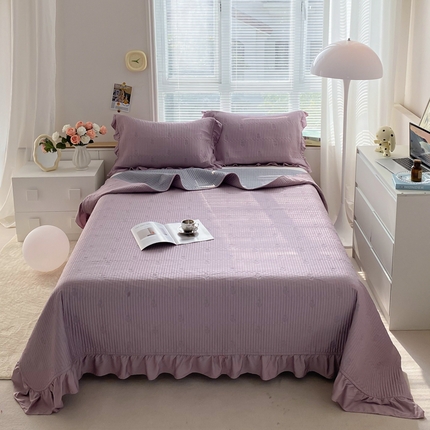 胜权家纺 2024新款A类60S天丝夹棉绣花床盖三件套 静待花开--香芋紫