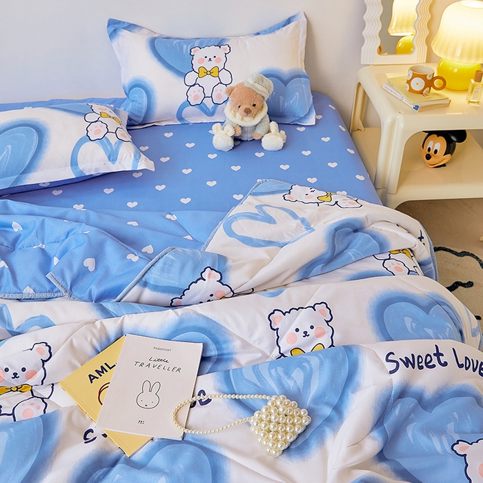 91家纺网 家纺一手货源 找家纺 卡斯诺家纺馆 2025新款芦荟棉亲肤印花夏被 （下载包包含买家秀）爱心熊