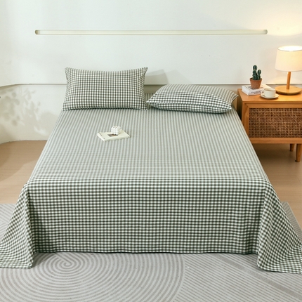 一禾2024新款A类亲肤舒适全棉色织单品系列-单床单 绿小格
