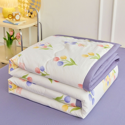 91家纺网 家纺一手货源 找家纺 卡斯诺 2025新款水洗棉麻双层纱夏被 （下载包包含买家秀）花丛小兔