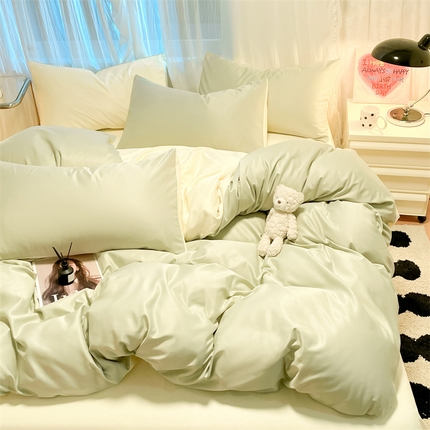 91家纺网 家纺一手货源 找家纺 （总）床绮 2024新款亲肤水洗真丝刺绣四件套双拼款-简妮系列