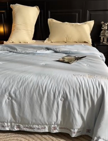 91家纺网 家纺一手货源 找家纺 被靠被2024新款锦丝锻夏被-赫拉 浅蓝