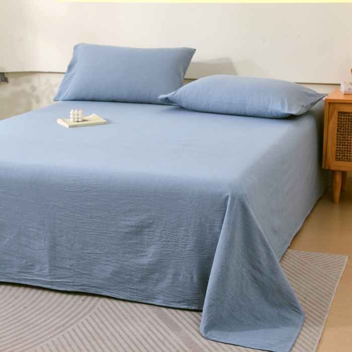 91家纺网 家纺一手货源 找家纺 一禾2024新款A类亲肤舒适全棉色织单品系列-单床单 天空蓝