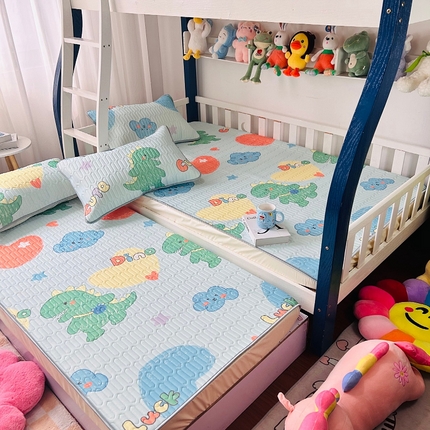 小虾米 2024新款上下床乳胶凉席床笠款印花凉席三件套 小恐龙兰