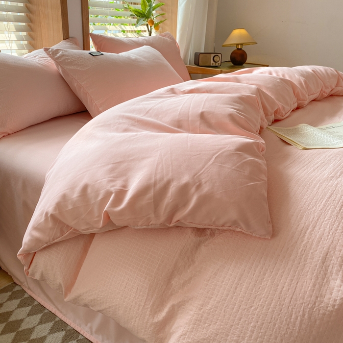 91家纺网 家纺一手货源 找家纺 （总）梦之岛 2024新款miu贴标水洗磨毛华夫格四件套