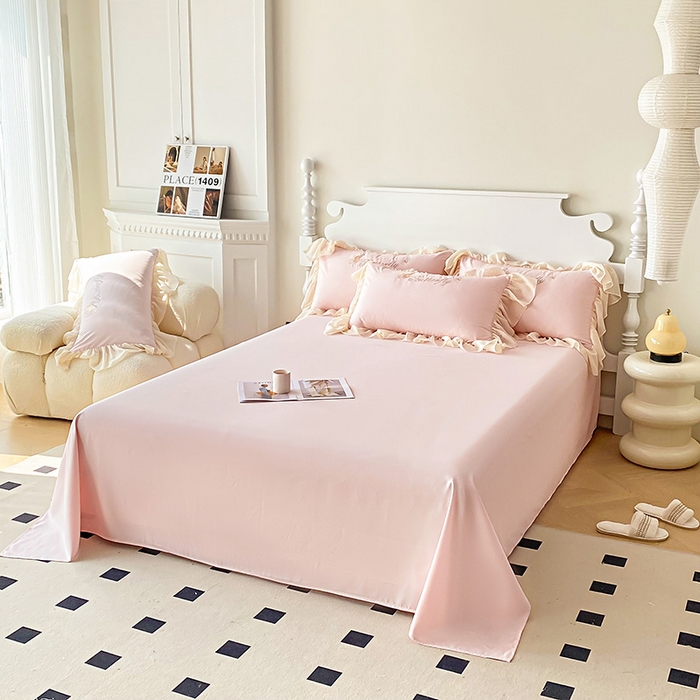 91家纺网 家纺一手货源 找家纺 富盛 2024新款水洗亲肤棉立体刺绣四件套公主风四件套-蝴蝶系列 蝴蝶-粉