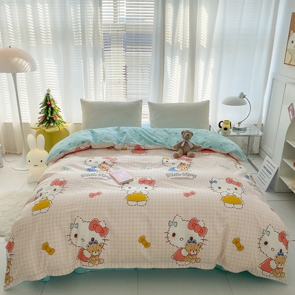 91家纺网 家纺一手货源 找家纺 （总）富馨莱 2024新款正版授权KT全棉印花四件套 学生床三件套