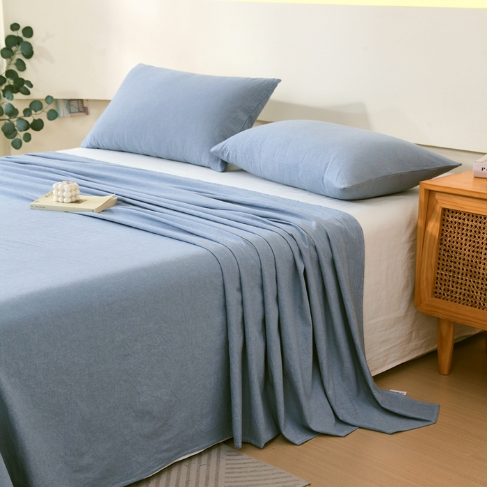 91家纺网 家纺一手货源 找家纺 一禾2024新款A类亲肤舒适全棉色织单品系列-单床单 天空蓝