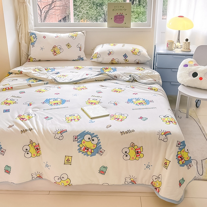 91家纺网 家纺一手货源 找家纺 桃子家居 2024新款A类三丽鸥正版授权高品质牛奶丝软糯针织棉夏被系列 针织棉三丽鸥-彩虹大眼蛙