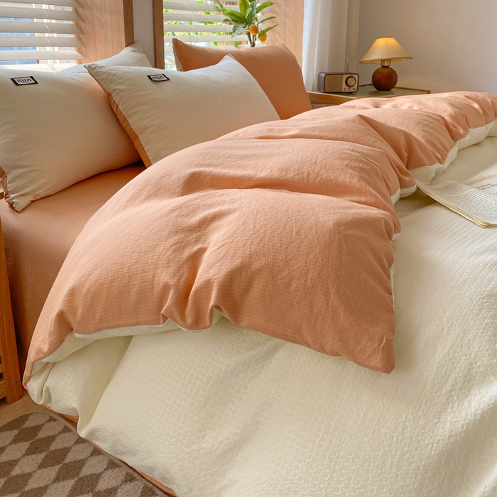 91家纺网 家纺一手货源 找家纺 梦之岛 2024miu贴标水洗磨毛华夫格四件套 miumiu -白橘