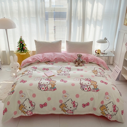 91家纺网 家纺一手货源 找家纺 （总）富馨莱 2024新款正版授权KT全棉印花四件套 学生床三件套