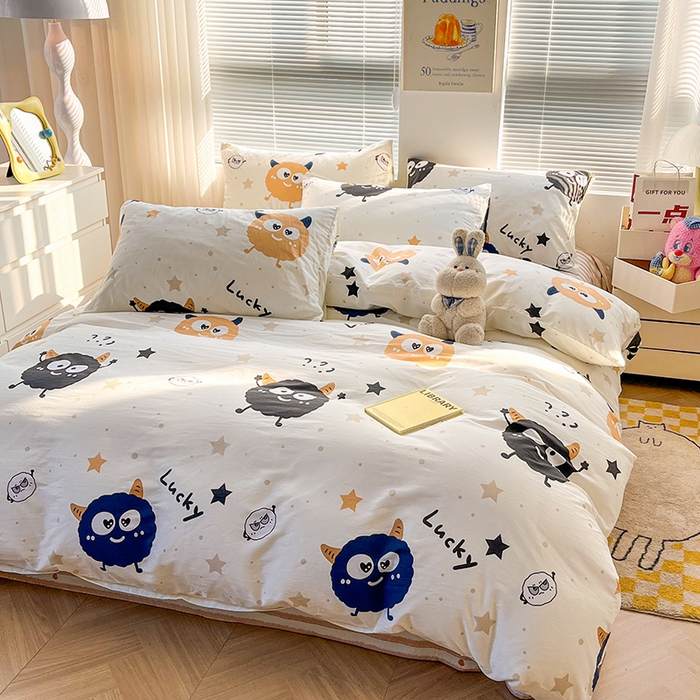 91家纺网 家纺一手货源 找家纺 2024新款全棉印花四件套 毛球怪