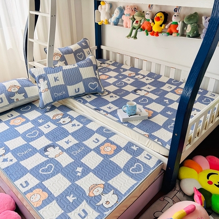 小虾米 2024新款上下床乳胶凉席床笠款印花凉席三件套 萌萌鸭