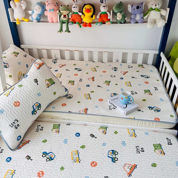 91家纺网 家纺一手货源 找家纺 小虾米 2024新款上下床乳胶凉席床笠款印花凉席三件套 小汽车